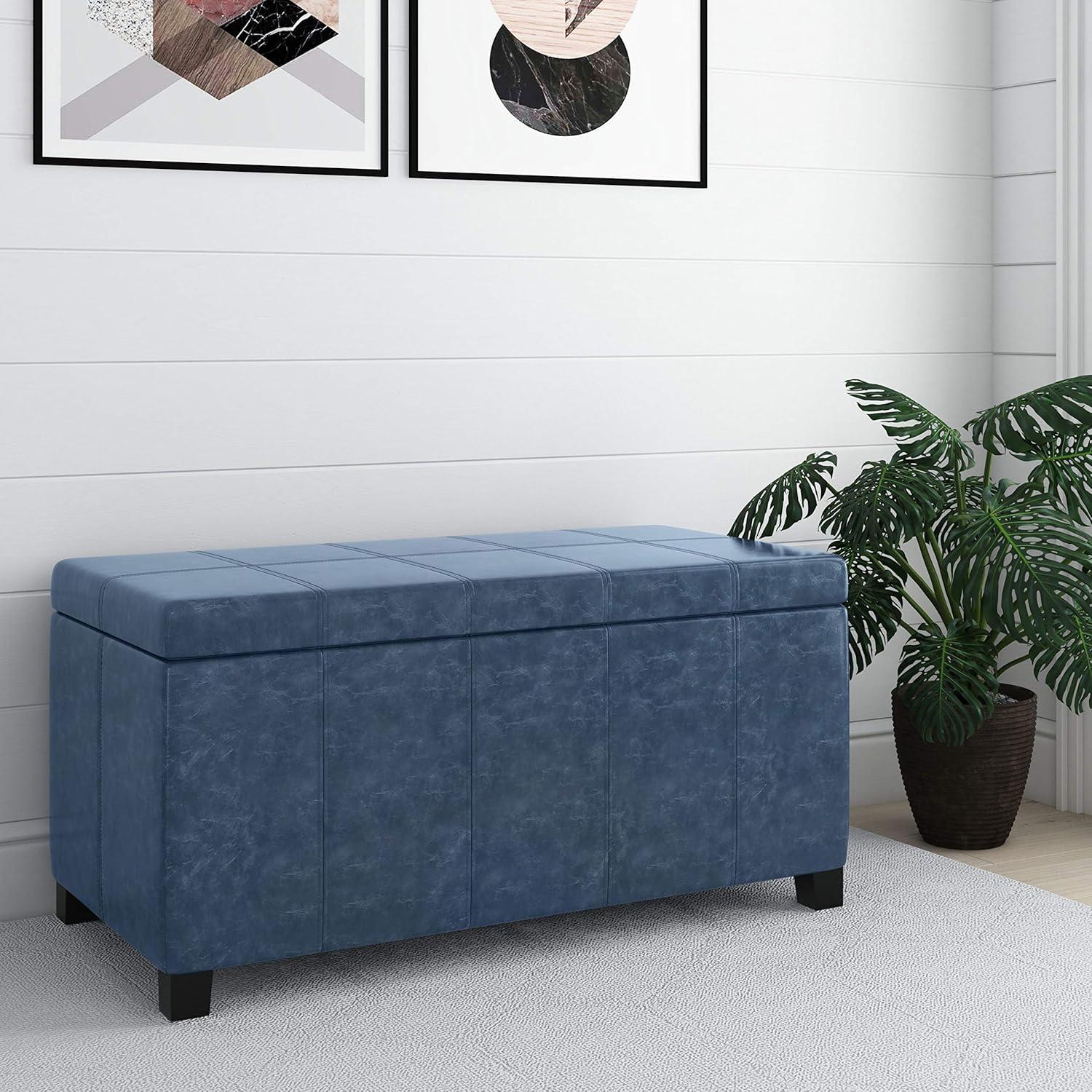 Simpli Home Dover 36"W Upholstered Storage Ottoman Bench with Lift-Top and Large Interior Storage