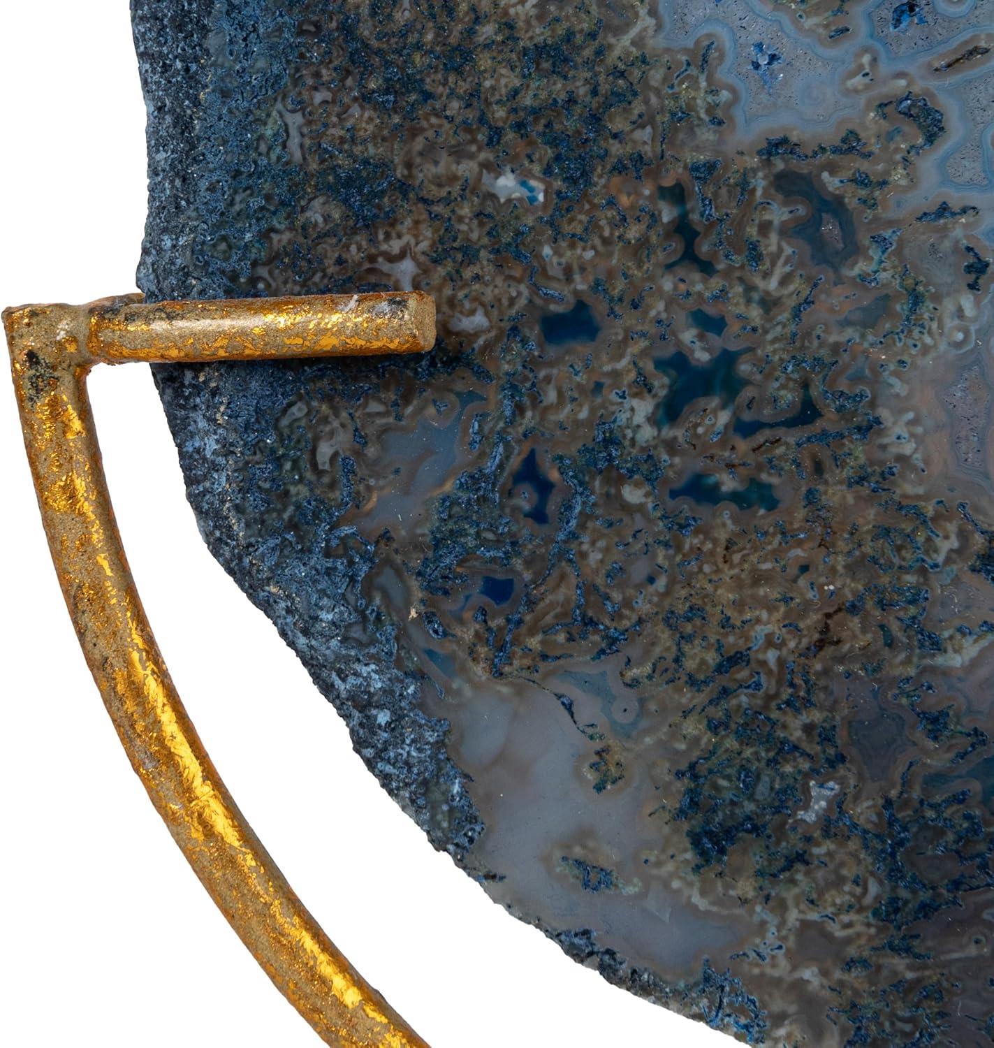 Storied Home Agate on Stand Blue 4" Includes 1 Stand Only: Luxury Glam Metal Sculpture, Indoor Decorative Object