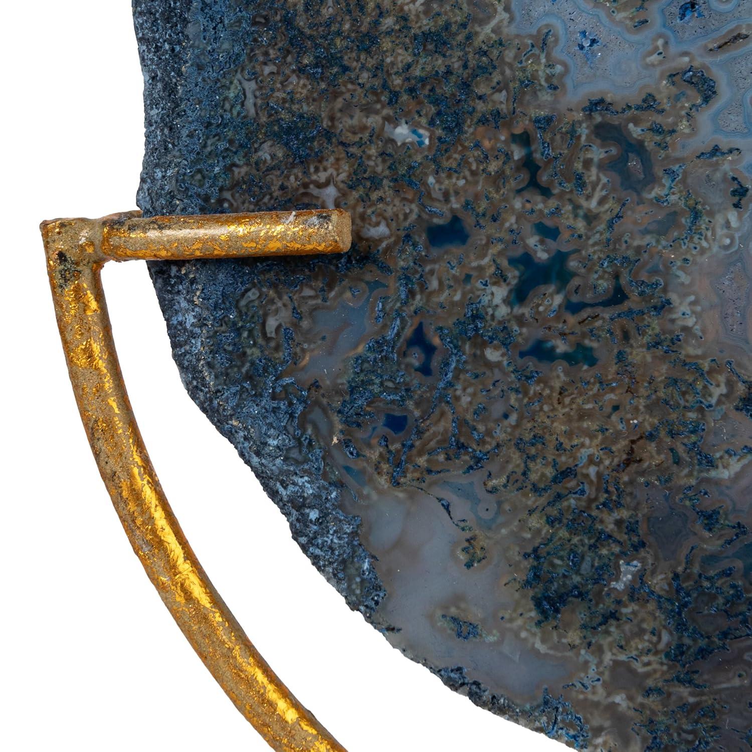 Storied Home Agate on Stand Blue 4" Includes 1 Stand Only: Luxury Glam Metal Sculpture, Indoor Decorative Object