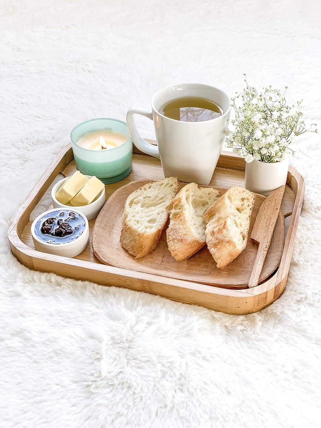 Tea Serving Tray Handmade 100% Natural Bamboo Wood Finish