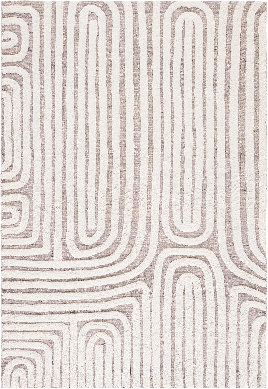 Ivory and Beige Handmade Wool and Cotton 4' x 6' Area Rug