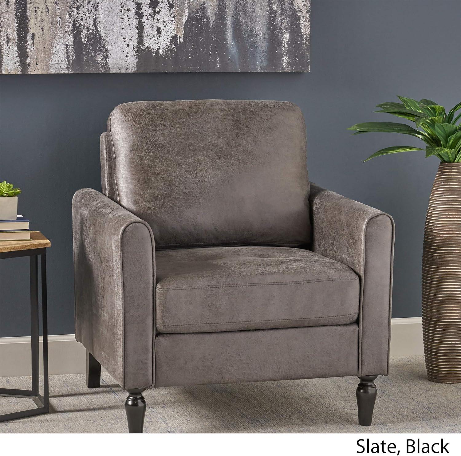 Slate Gray Plush Microfiber Low Profile Contemporary Club Chair