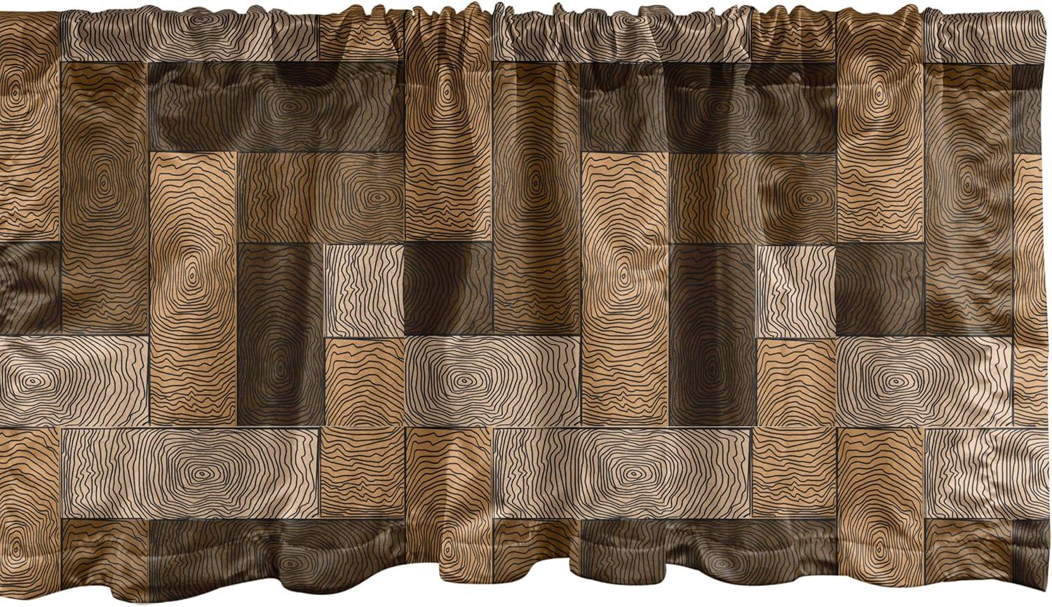 Ambesonne Chocolate Window Valance, Wooden Parquet Motif, 54" X 12", Beige Pale Brown