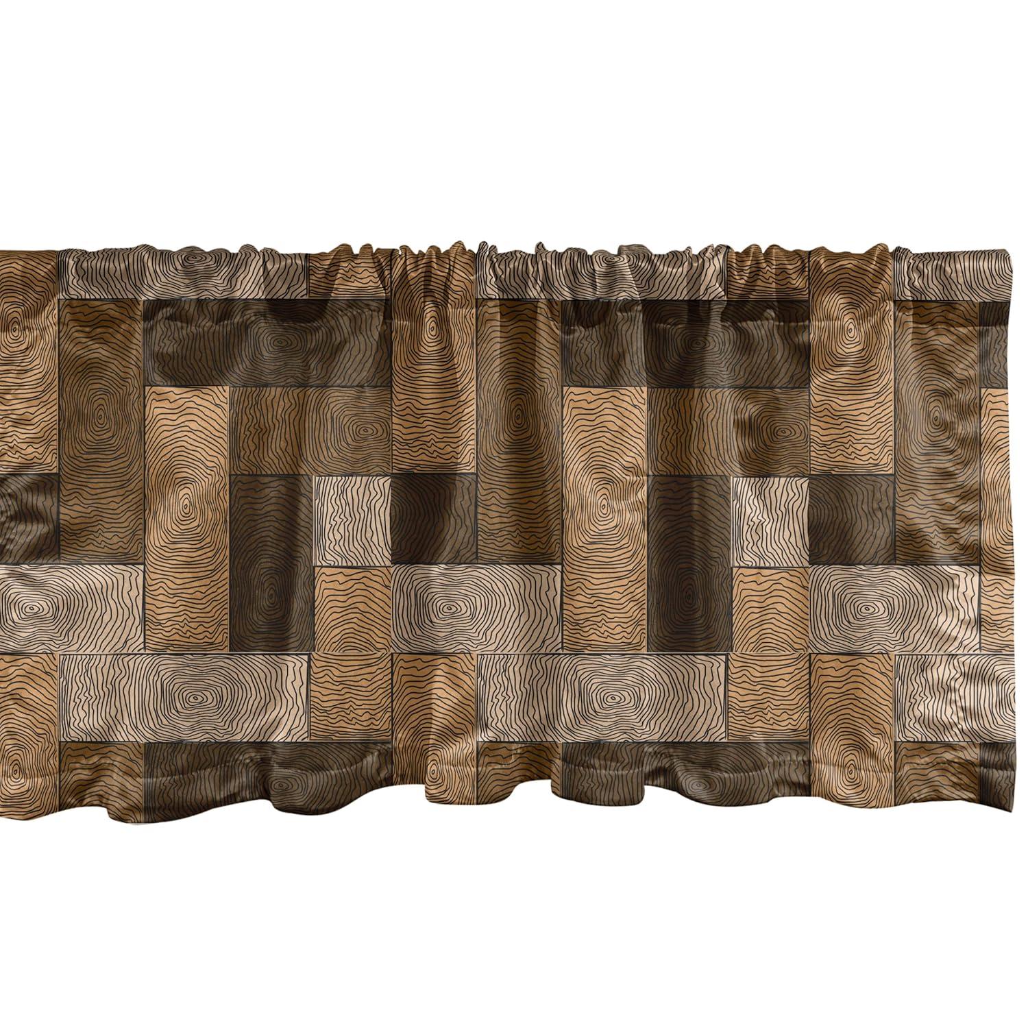 Ambesonne Chocolate Window Valance, Wooden Parquet Motif, 54" X 12", Beige Pale Brown