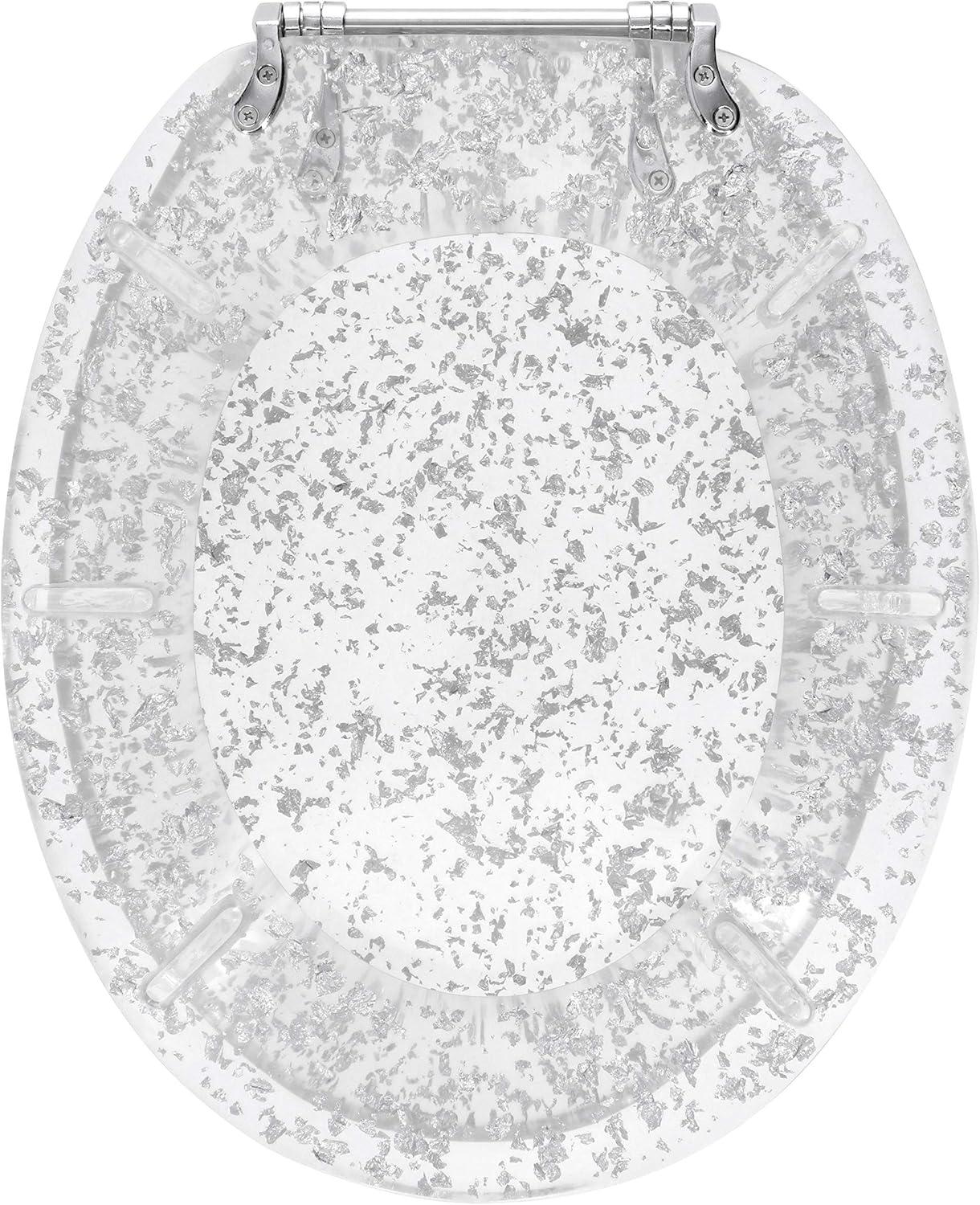 Ginsey Elongated Resin Decorative Toilet Seat with Chrome Hinges, Silver Foil