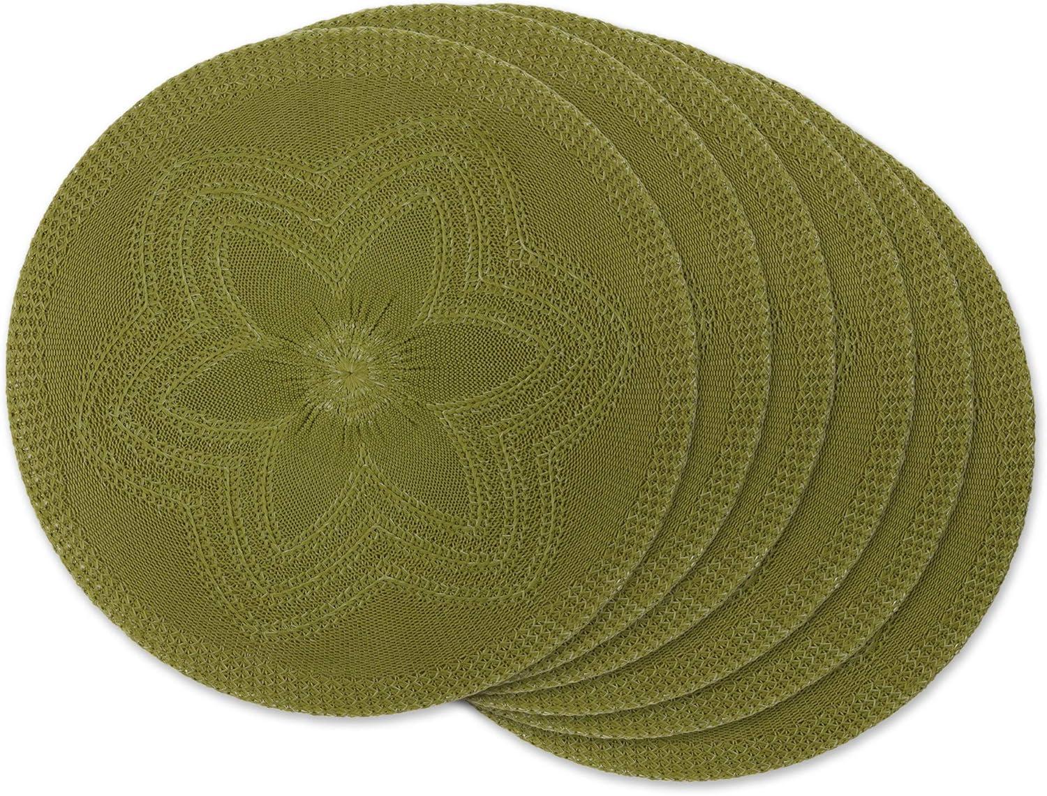 Antique Green 15" Round Woven Floral Placemats Set of 6