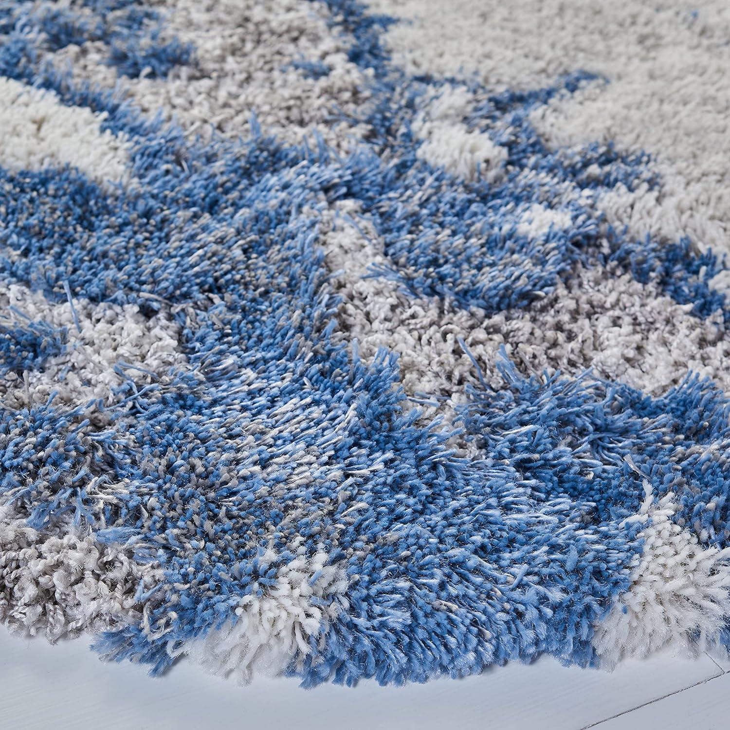 Horizon Shag 800 HZN890 Machine Made Area Rug - 5' Round - Grey/Blue - Safavieh