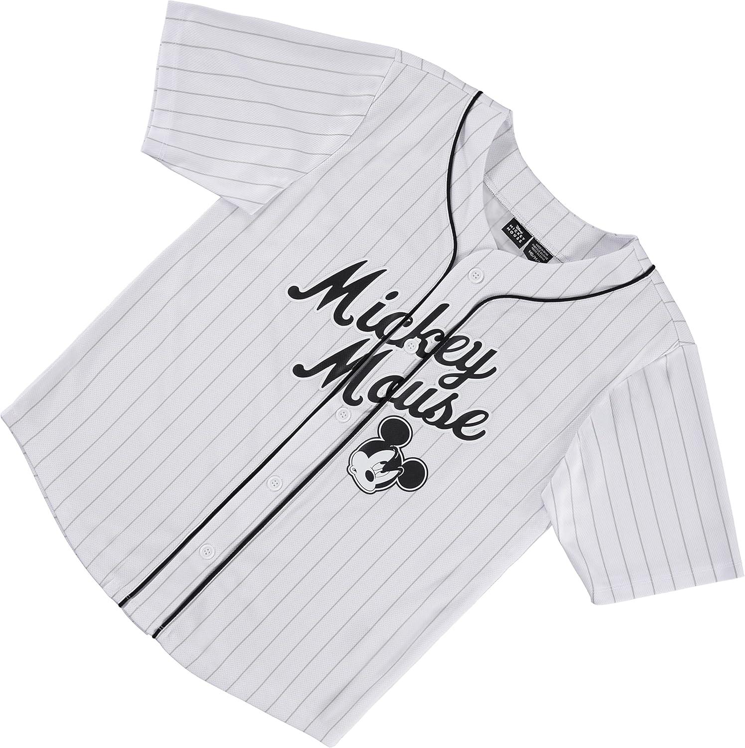 Boys Mickey Mouse Baseball Jersey - Boys Classic Mickey Mouse Mesh Button Down Baseball Jersey - Disney Mickey Mouse Fashion Shirt (White, Medium)