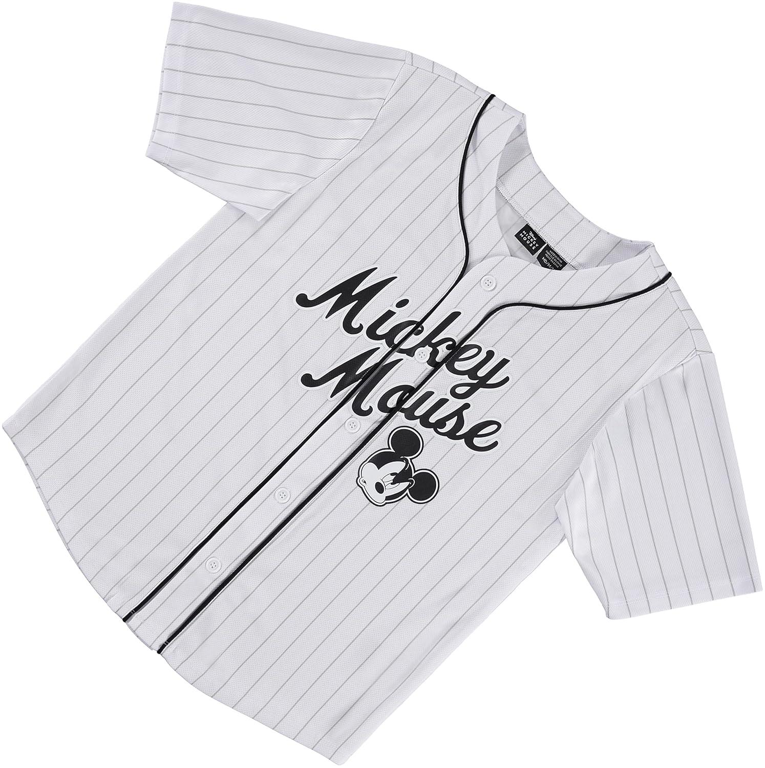 Boys Mickey Mouse Baseball Jersey - Boys Classic Mickey Mouse Mesh Button Down Baseball Jersey - Disney Mickey Mouse Fashion Shirt (White, Medium)