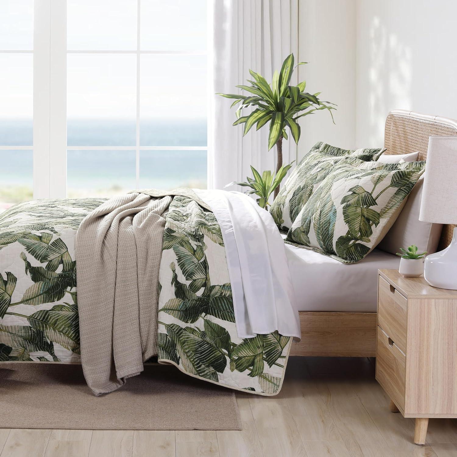 Tommy Bahama Fiesta Palms Green Cotton Reversible Quilt Set