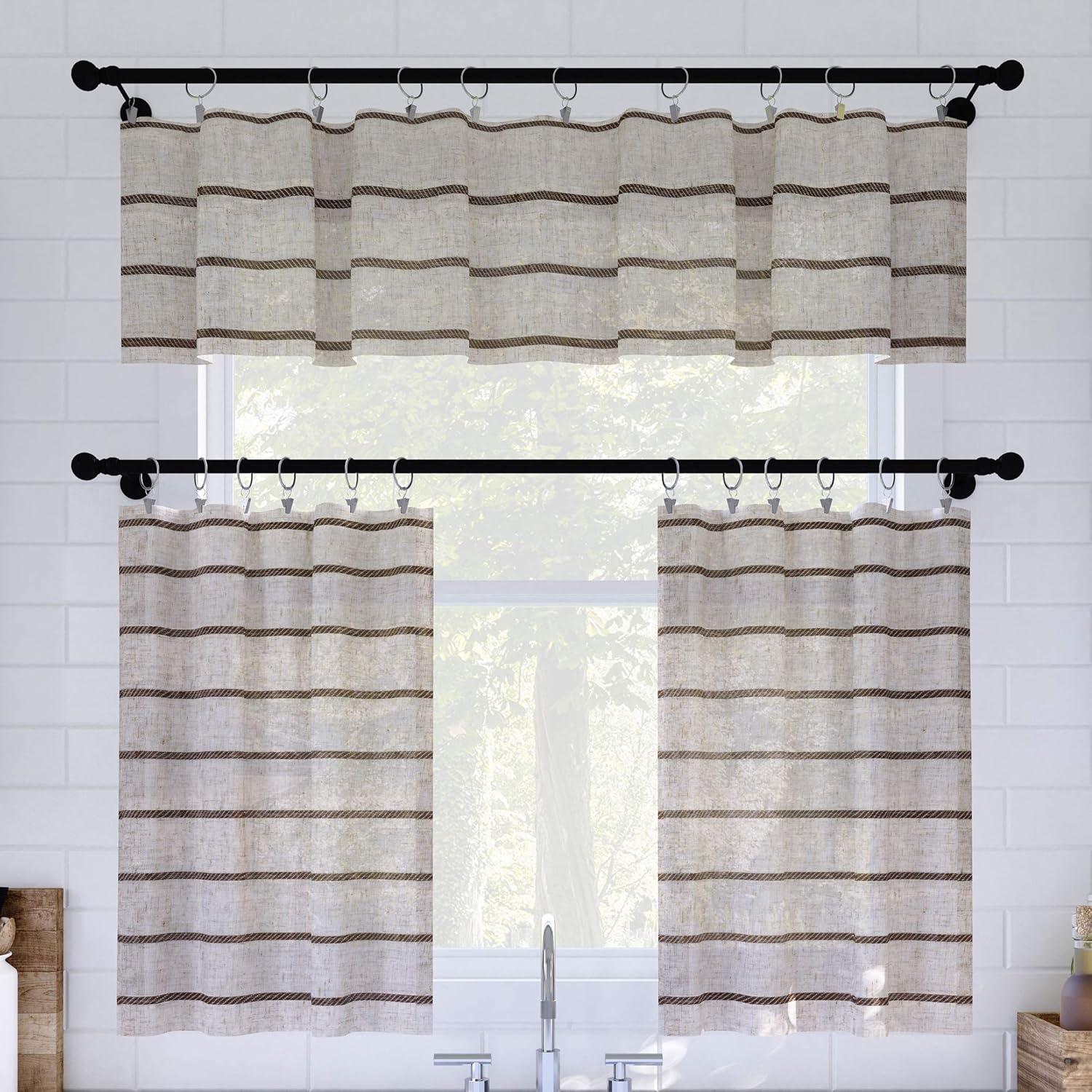 Clean Window Clean Window Aso Twill Stripe Linen Blend Sheer Rod Pocket Kitchen Curtain Valance
