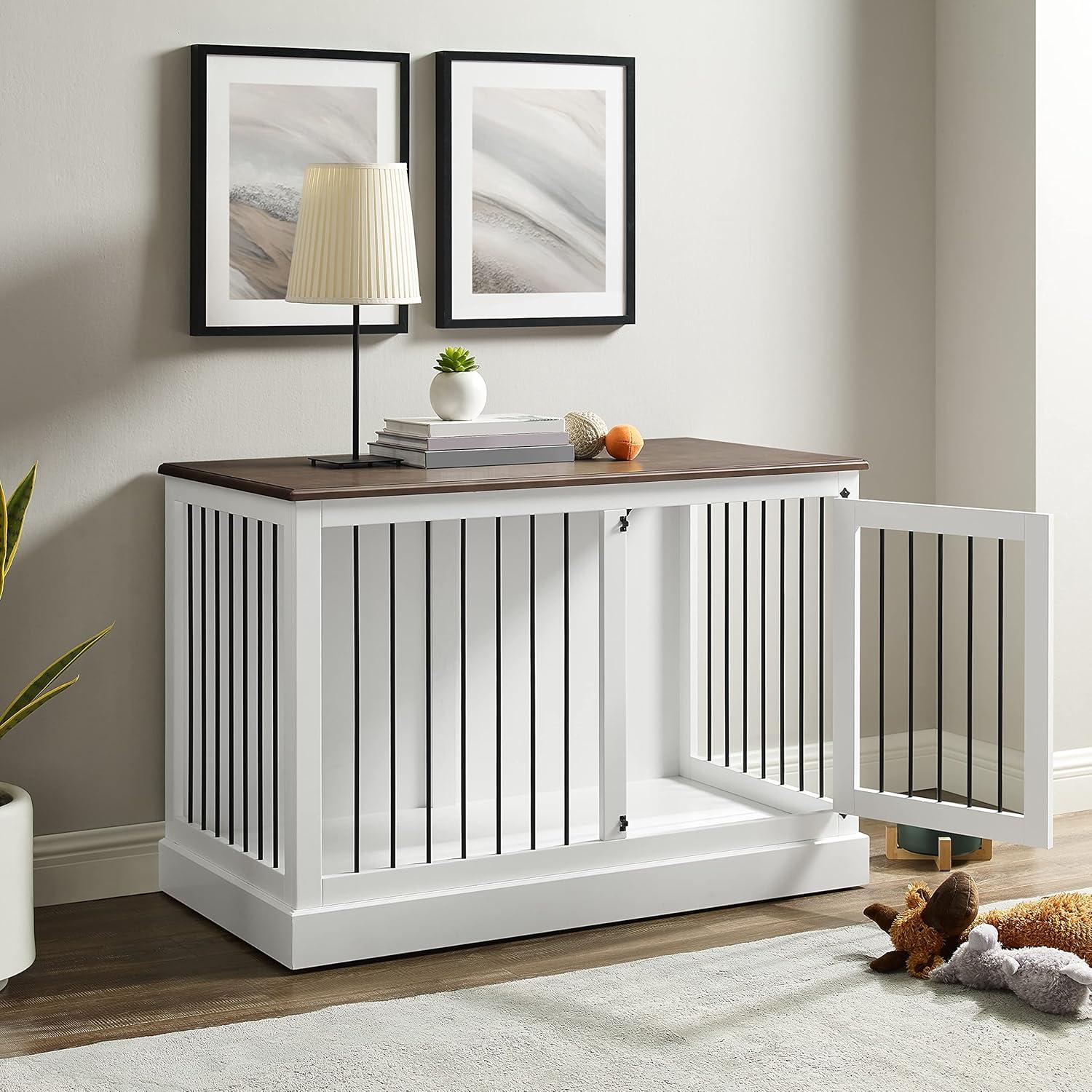 Winslow Small Credenza Dog Crate White/Dark Brown