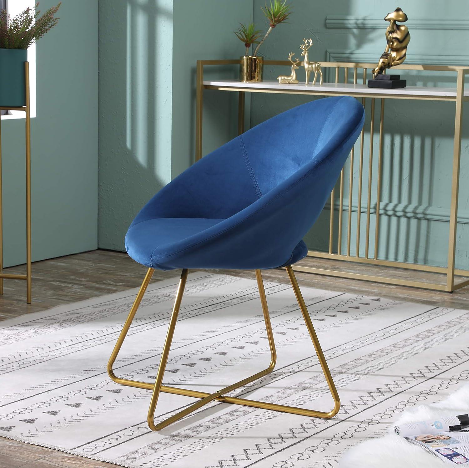 Blue Velvet Upholstered Accent Chair with Gold Base