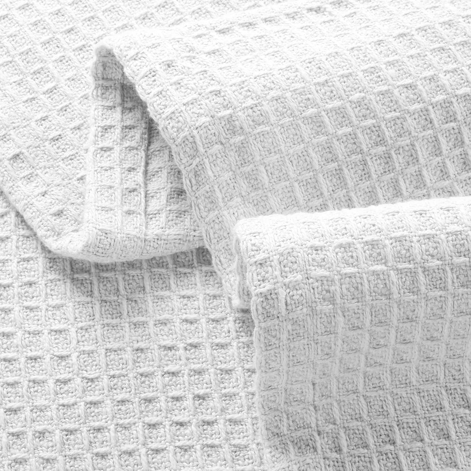 White Twin Cotton Waffle Weave Thermal Blanket