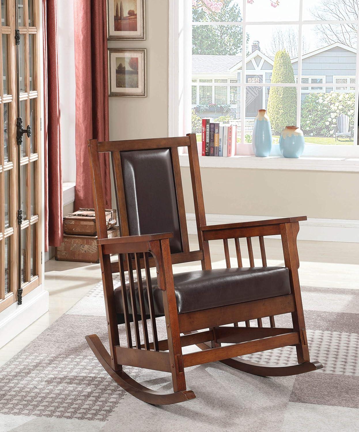 Tobacco and Dark Brown Leather Upholstered Arm Rocking Chair