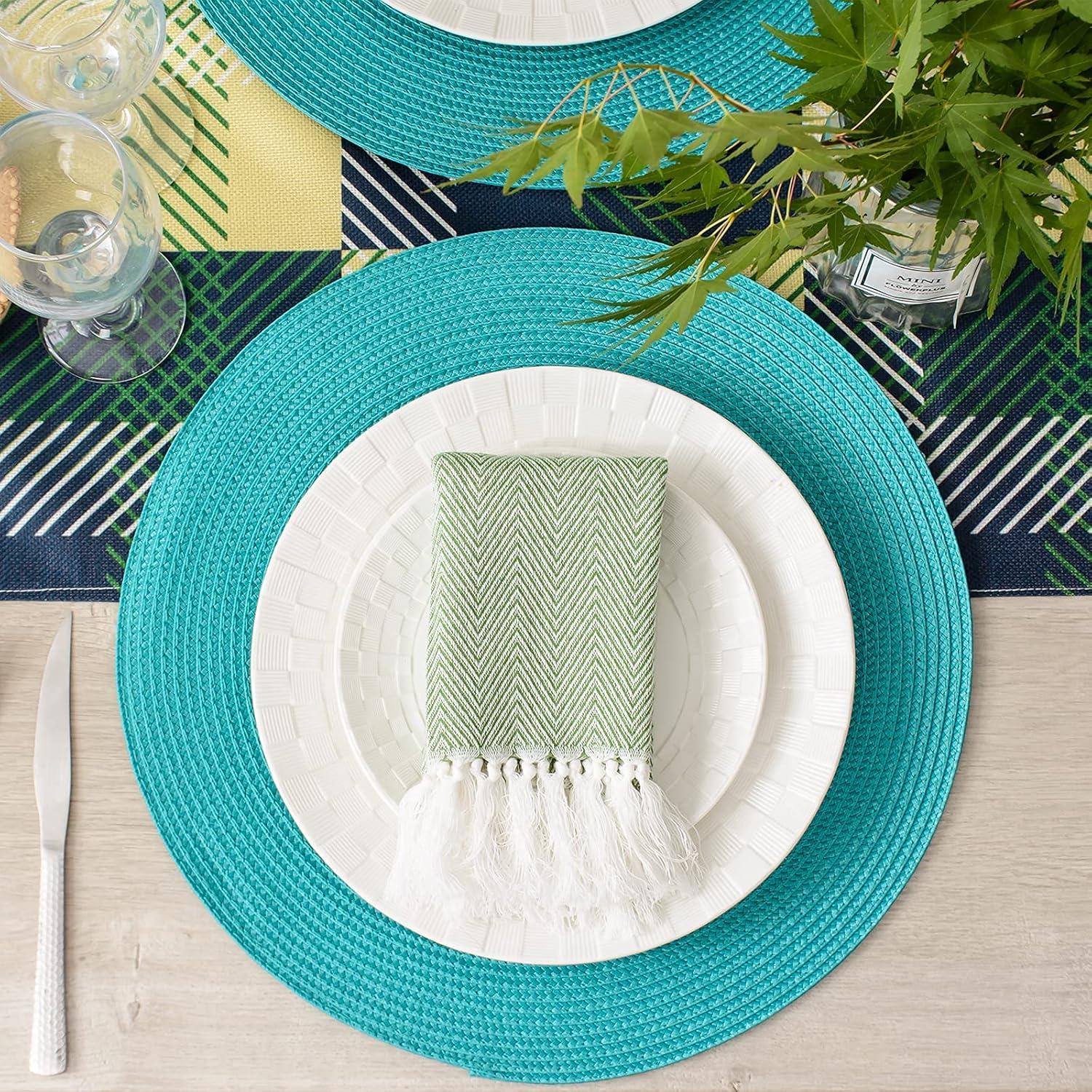 Aqua Woven Round Placemats Set of 6, 14.75"