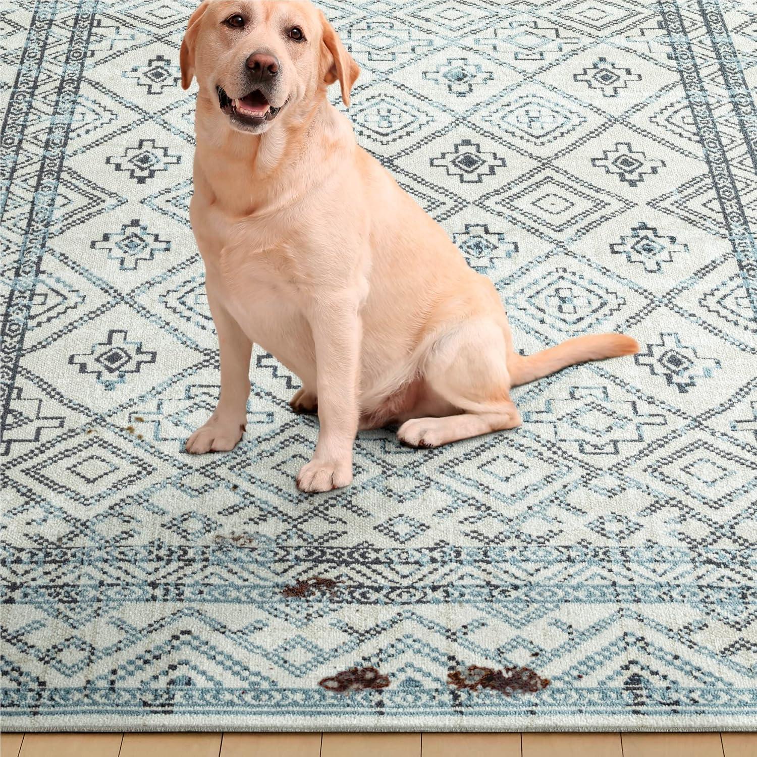 Cambria Southwest Geometric Blue and Gray Washable Rug