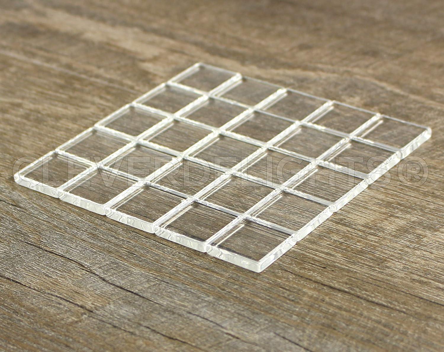 CleverDelights 1" Square Glass Tiles - 50 Pack - Clear 1 Inch Craft Tiles