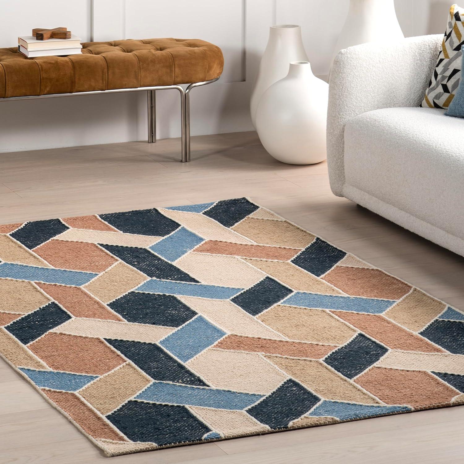 Nuloom Rhea Geometric 5x8 Wool Jute Indoor Area Rug for Dining Room Rug Neutral Rug Living Room Rug Kitchen, Blue