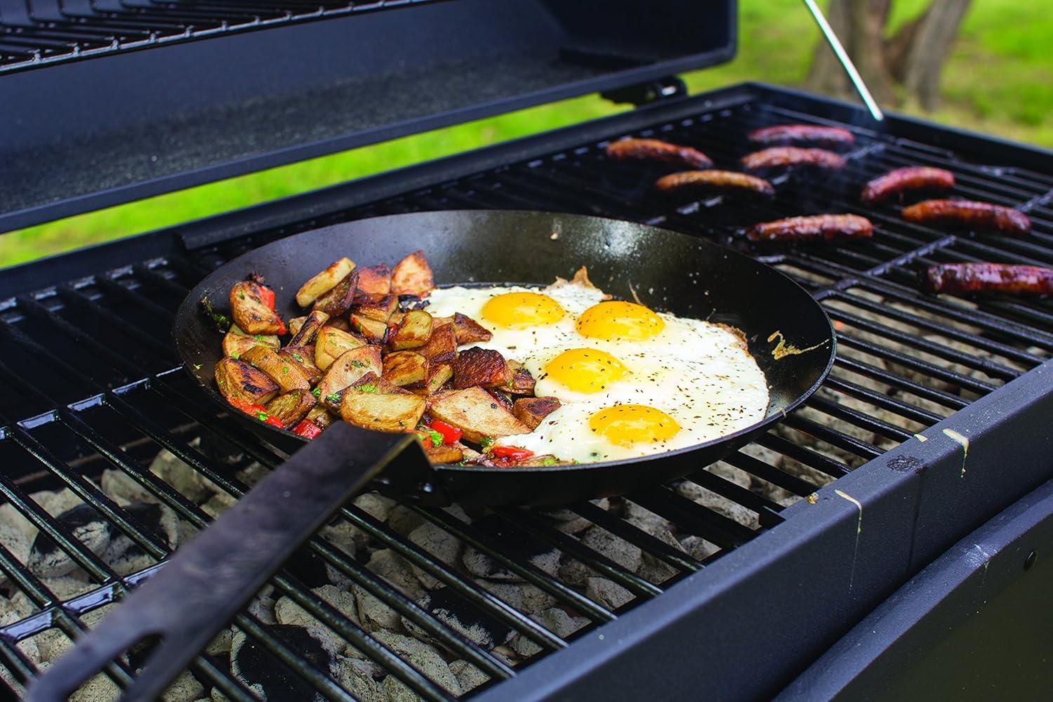 12" Black Carbon Steel Skillet with Orange Silicone Handle