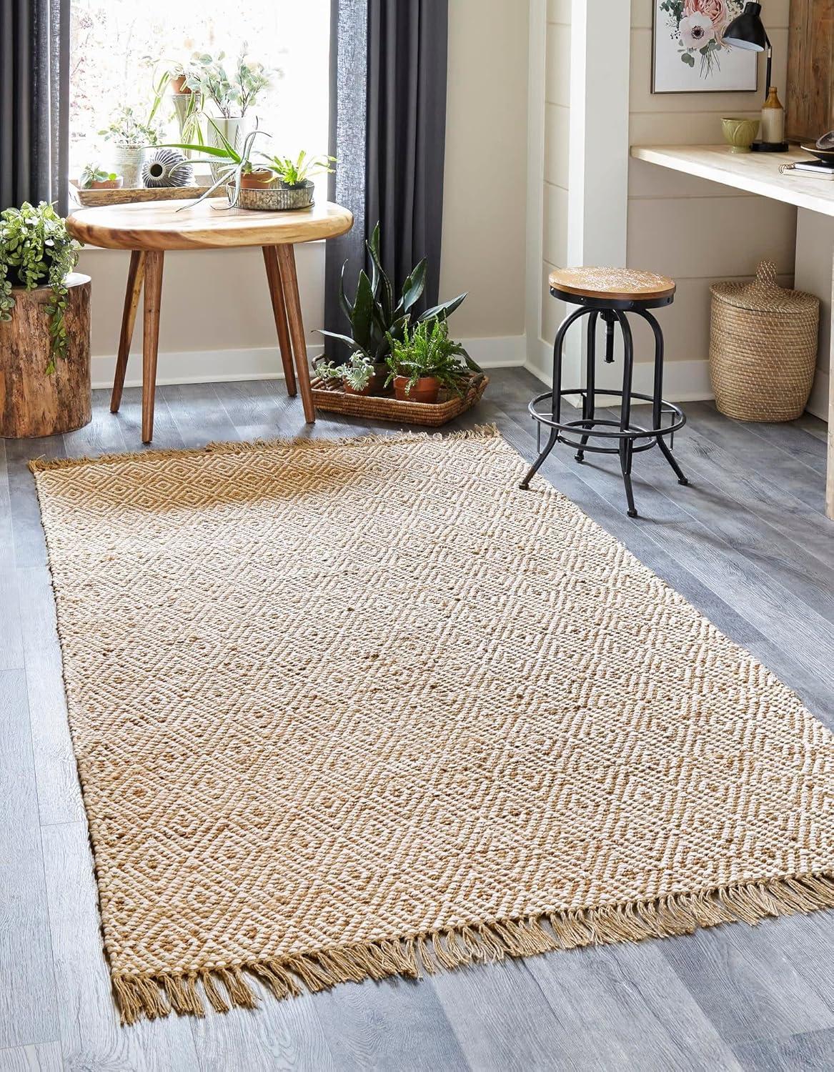 Natural Brown Rectangular Braided Jute Area Rug