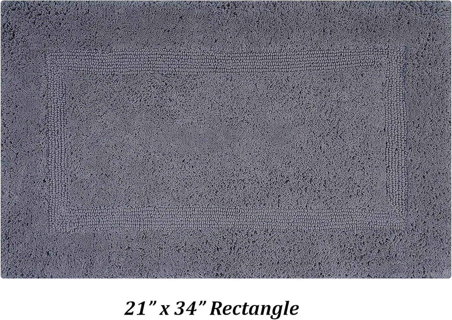 Better Trends Lux 100% Cotton Tufted Solid Reversible Bath Rug Set 3 PC (20" x 20" | 21" x 34" | 20" x 60") - Gray
