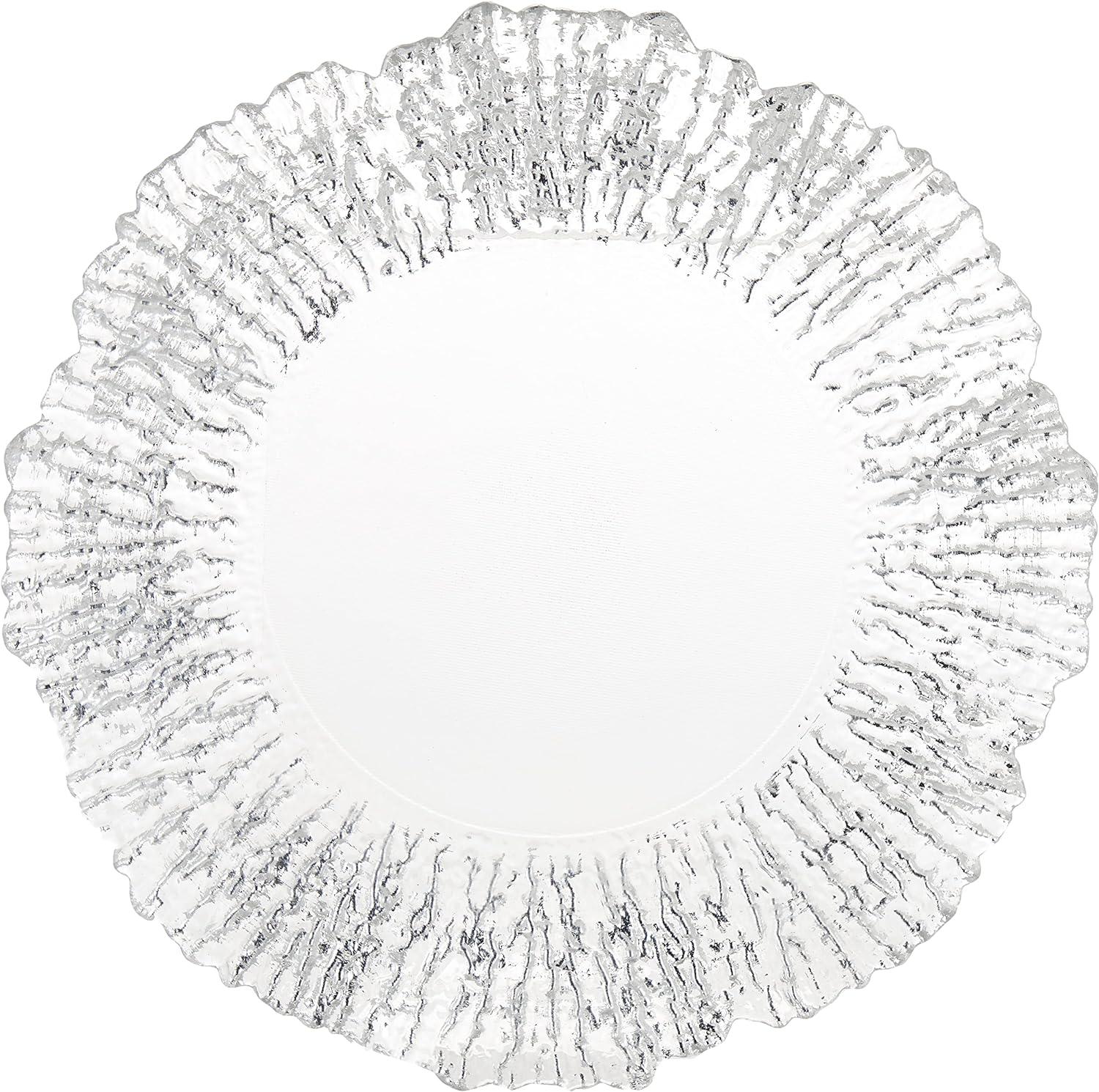 Silver Glass Flower Pattern Charger Plate, 14-inch