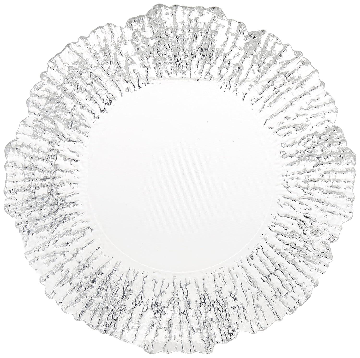 Silver Glass Flower Pattern Charger Plate, 14-inch