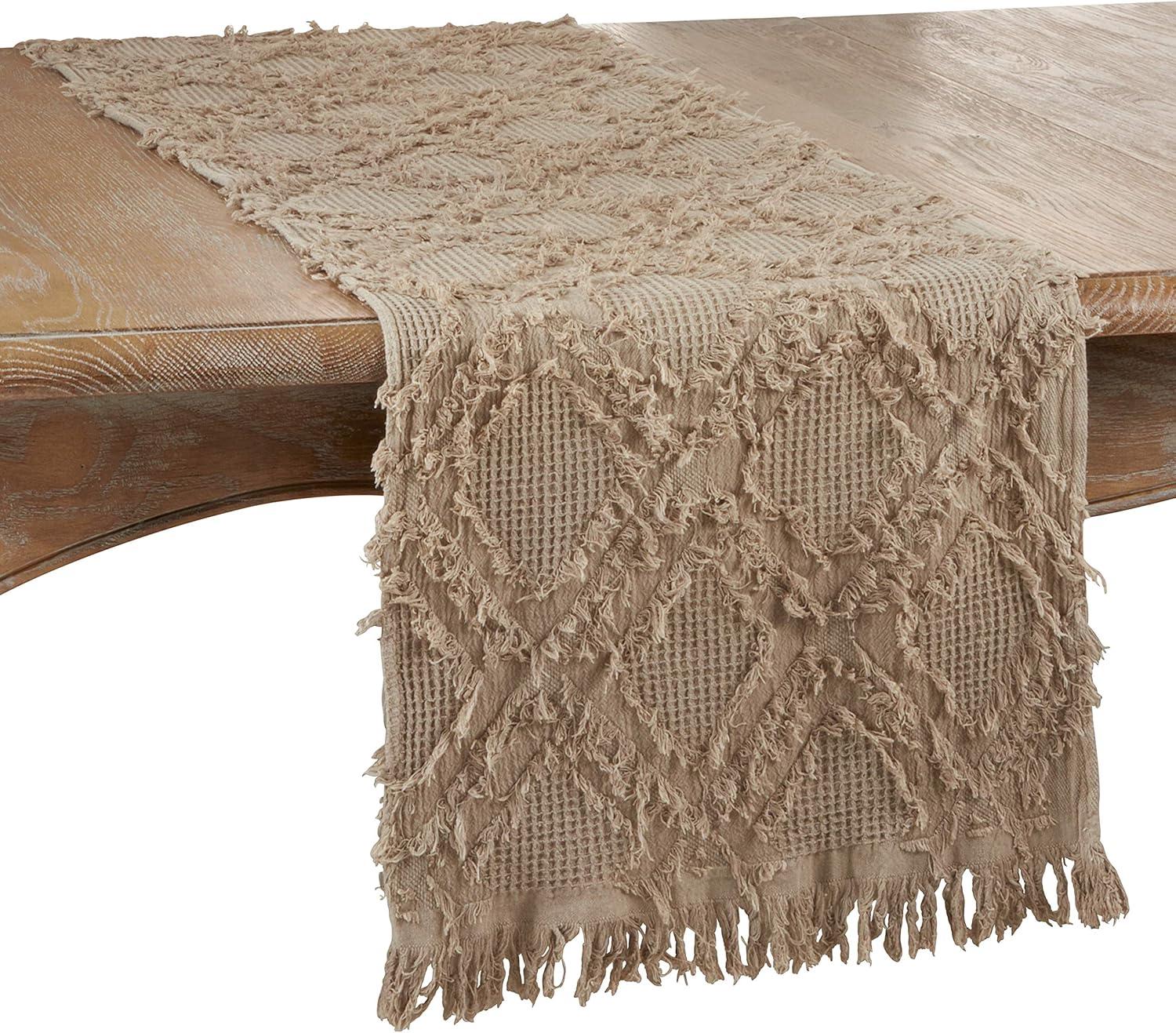 Saro Lifestyle Fringe Waffle Weave Table Runner