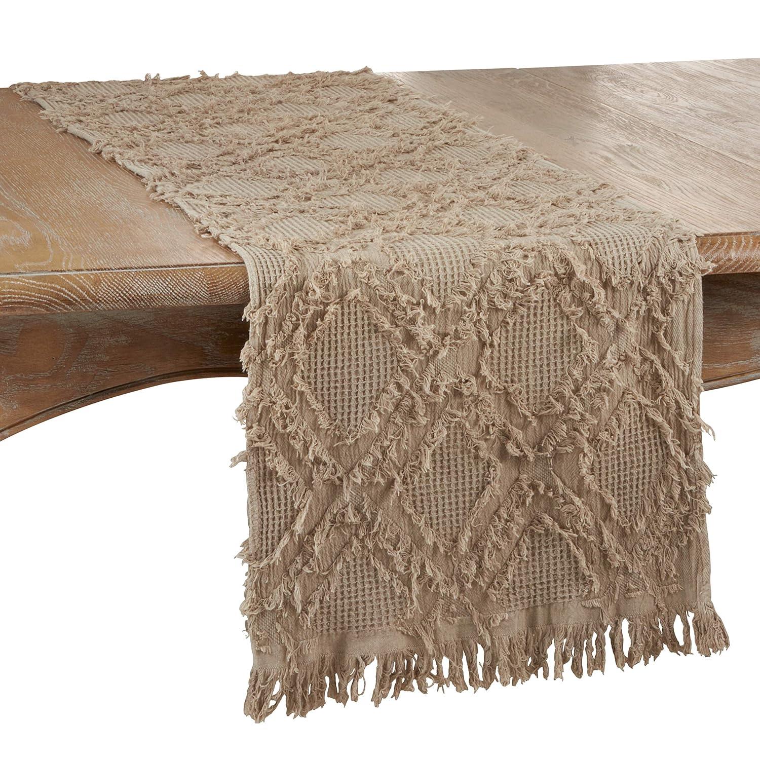 Saro Lifestyle Fringe Waffle Weave Table Runner