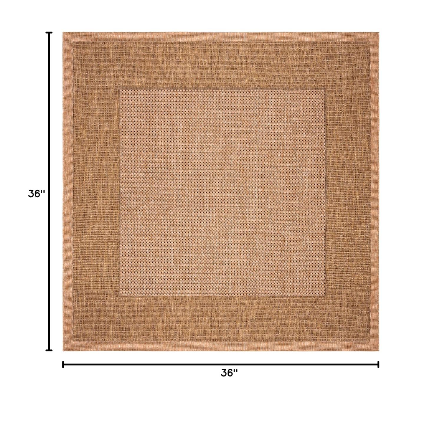 SAFAVIEH Courtyard Justine Striped Border Indoor/Outdoor Area Rug, Natural/Gold, 3' Square