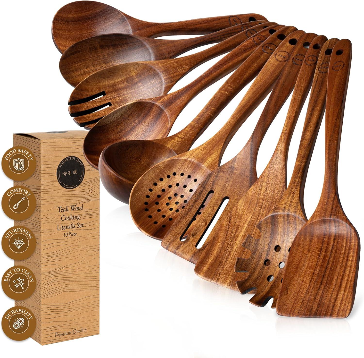 Teak Wood 10-Piece Nonstick Cooking Utensil Set