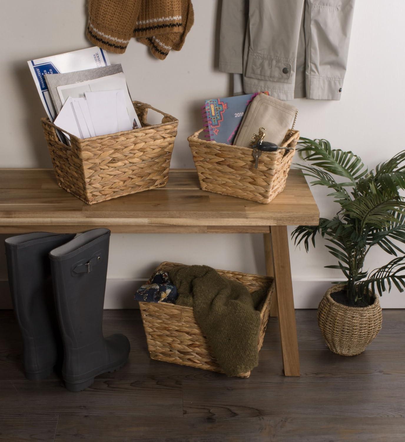 Natural Water Hyacinth Rectangular Storage Baskets Set of 3