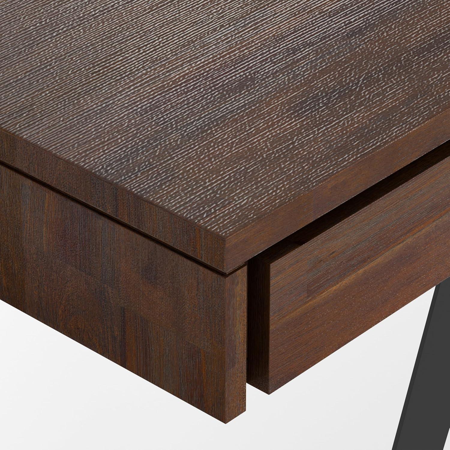 Simpli Home Lowry Solid Acacia Wood Desk, Industrial Style with Keyboard Tray and 2 Drawers