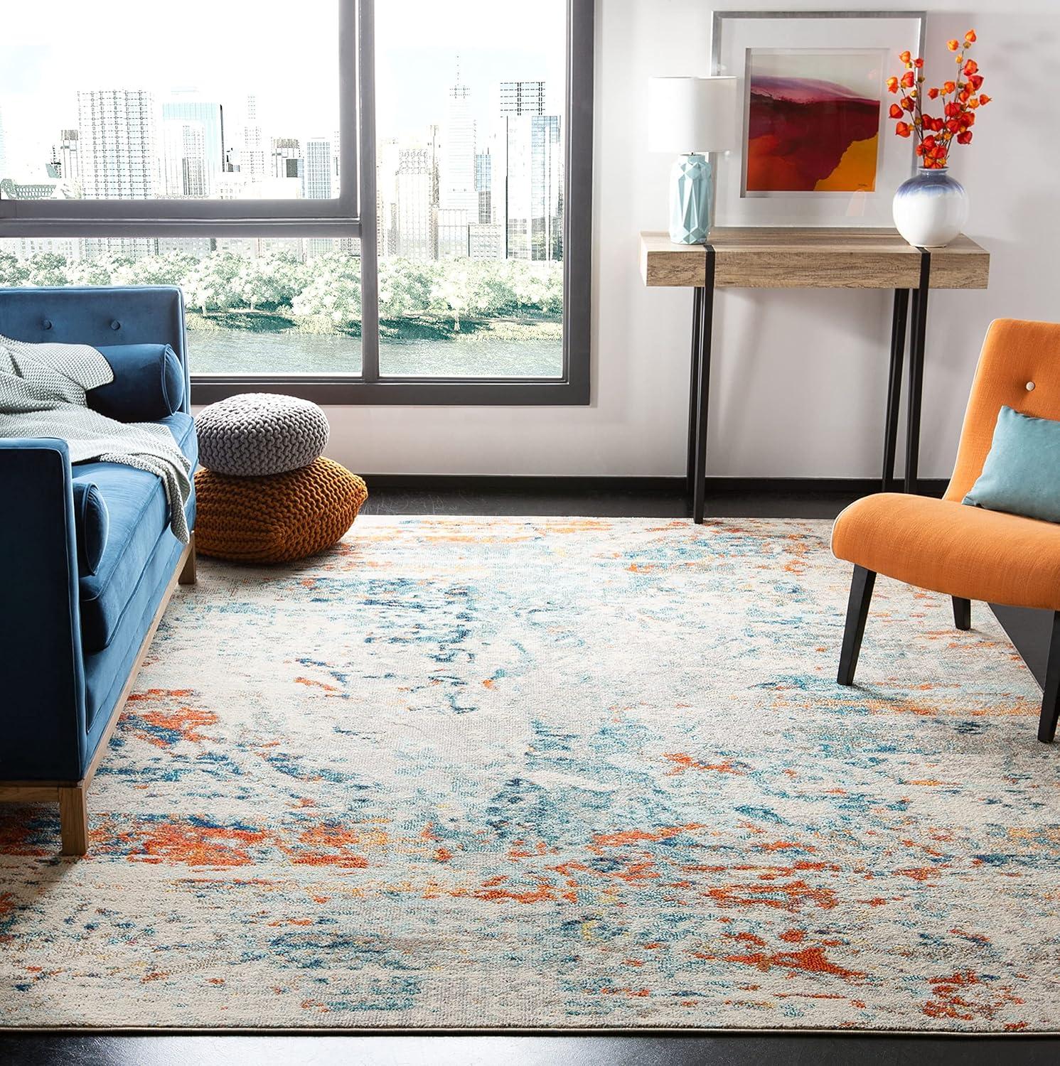 Elegant Metro-Mod Blue Synthetic 4' x 6' Hand-Knotted Area Rug