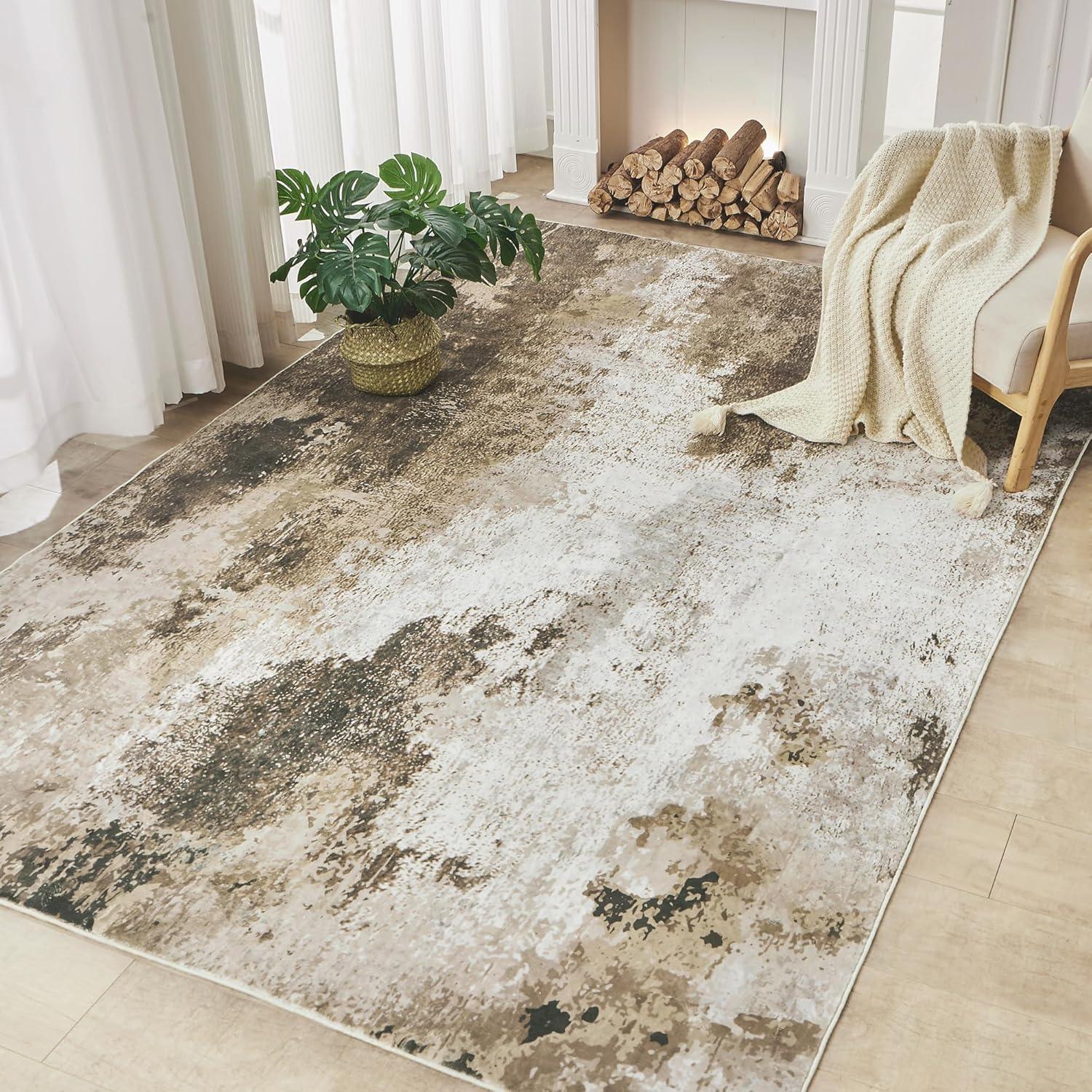 Garvee 5'x7' Modern Blue Abstract Area Rug Machine Washable Contemporary Rug Soft Foldable Thin Accent Rug Anti-Slip Non-Shedding Floor Carpet