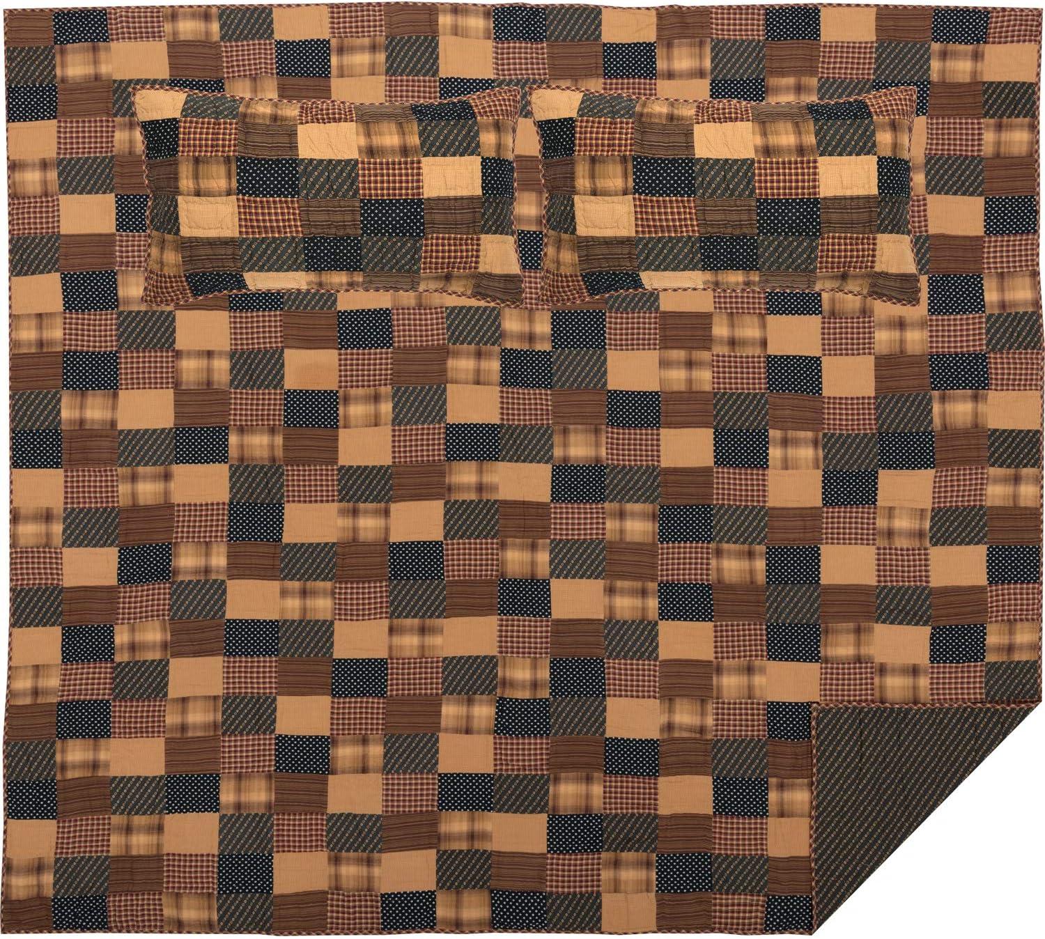 Navy and Beige Cotton King Reversible Quilt Set