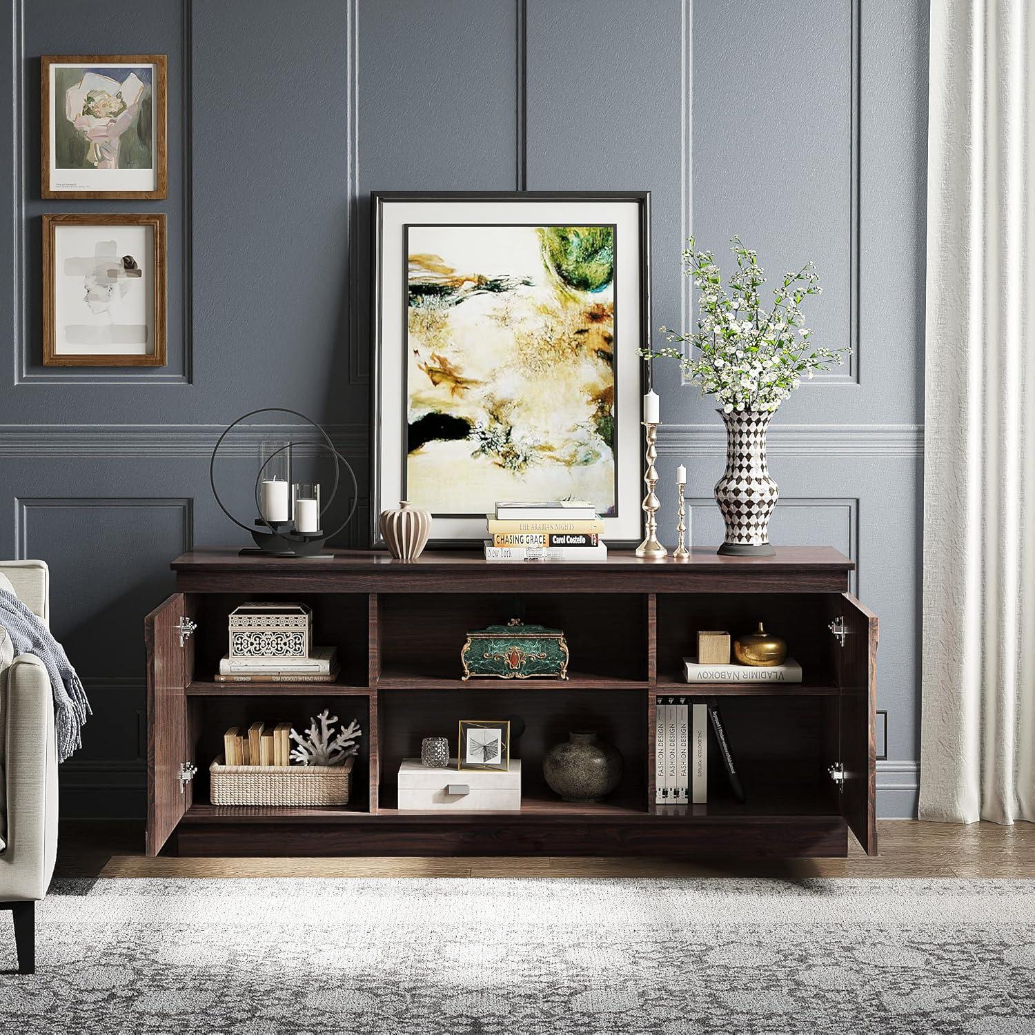 YITAHOME Entertainment Center for 65 Inch TV, Farmhouse TV Stand with Double Barn Doors and Storage Cabinets, Rustic Media Console Table TV Cabinet for Living Room, 59 Inches, Espresso