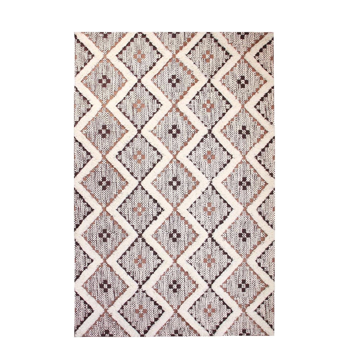 Superior Evren Hand-Tufted Cotton/Wool Textured Geometric Tan/Chocolate Farmhouse Area Rug, 6' x 9'