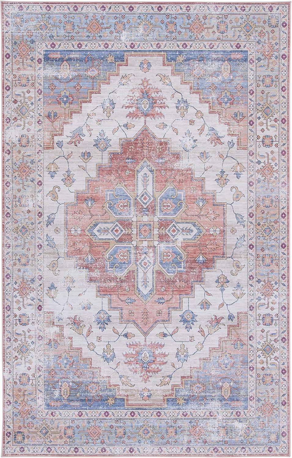 Tucson Vintage Persian TSN109 Power Loomed Machine Washable Skid-Resistant Indoor Area Rug - Beige/Blue - 5'x8' - Safavieh