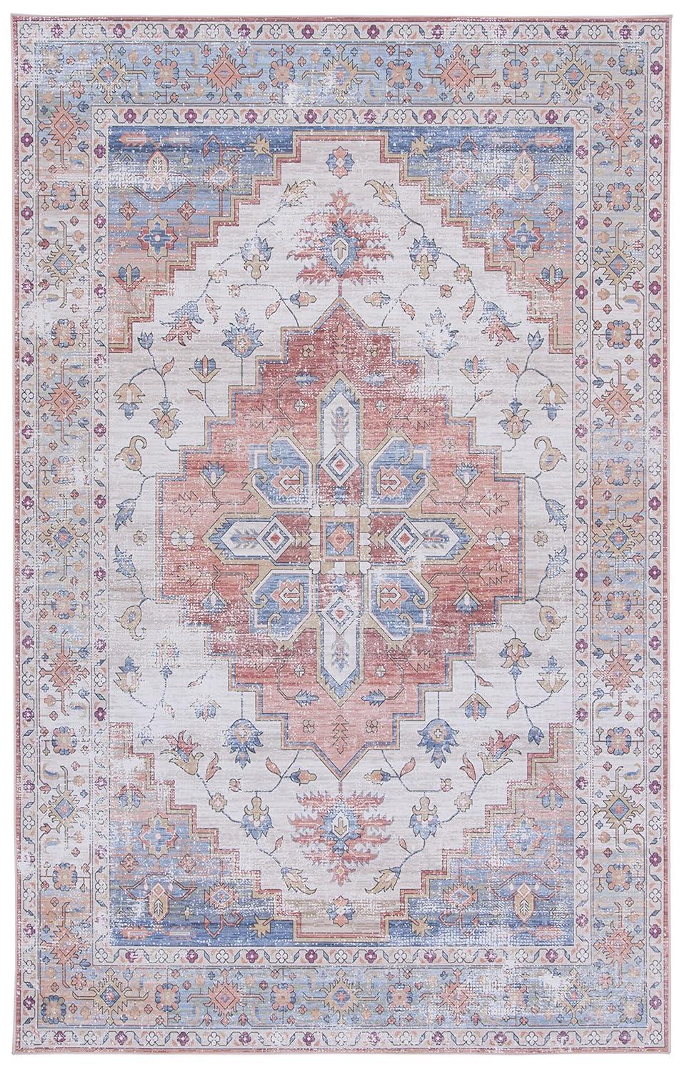 Tucson Vintage Persian TSN109 Power Loomed Machine Washable Skid-Resistant Indoor Area Rug - Beige/Blue - 5'x8' - Safavieh