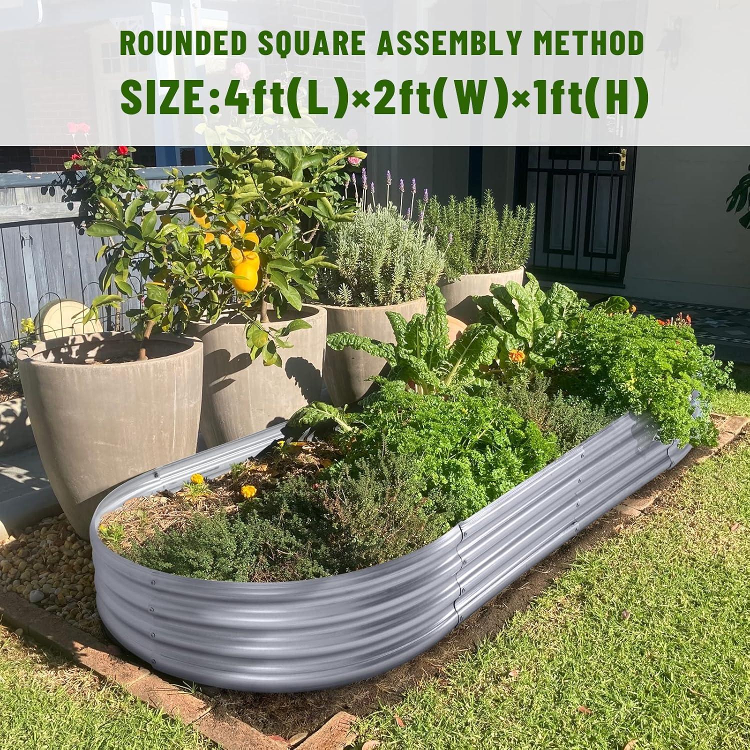 Large Silver Galvanized Oval Outdoor Raised Garden Bed