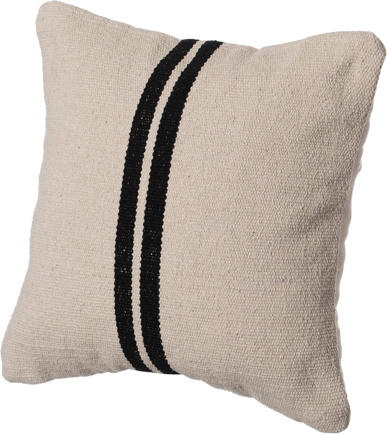 16" Handwoven Cotton Throw Pillow Cover Flat Natural Design, Insert Included