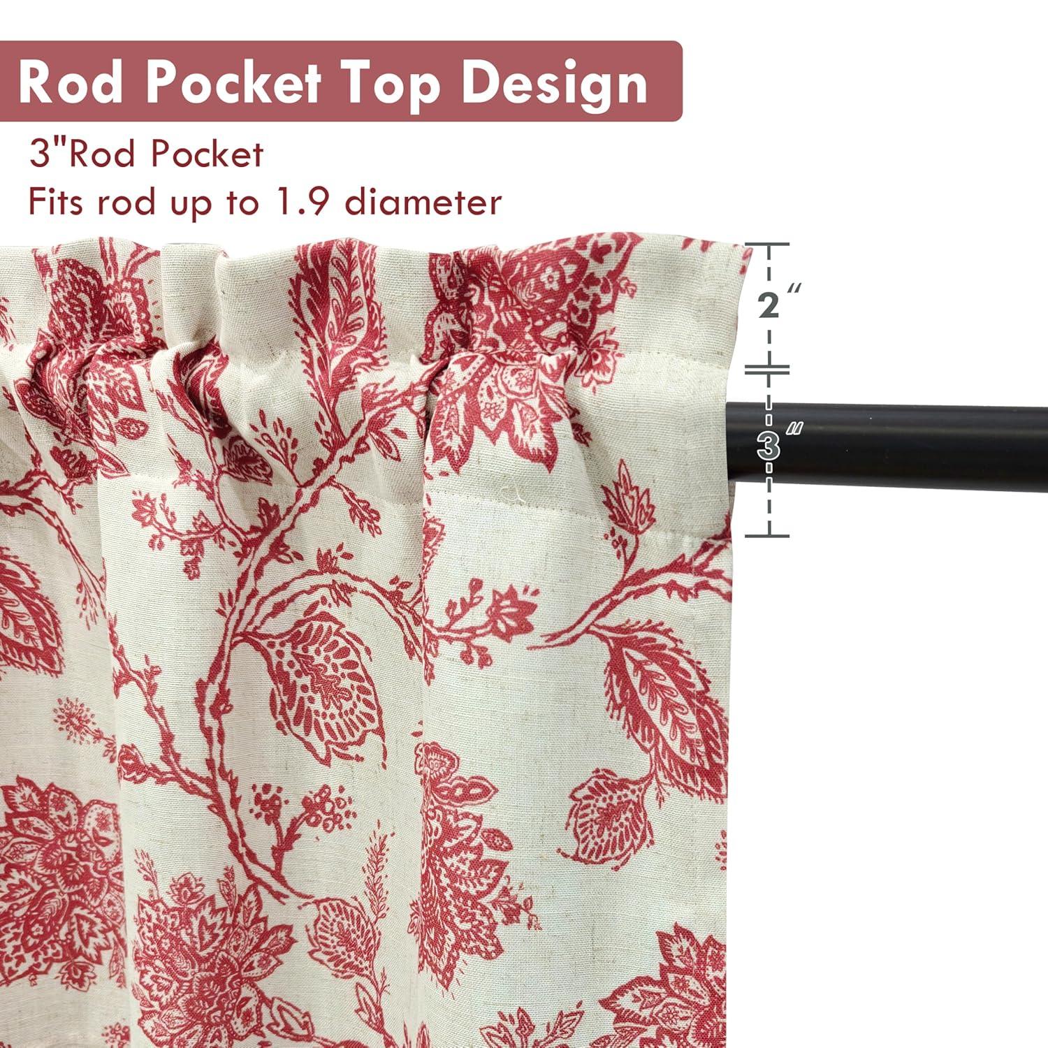 DriftAway Freda Jacobean Floral Linen Blend Blackout Thermal Insulated Energy Saving Privacy Window Curtain Valance Rod Pocket 2 Layers Single 52 Inch by 18 Inch plus 2 Inch Header Red Beige