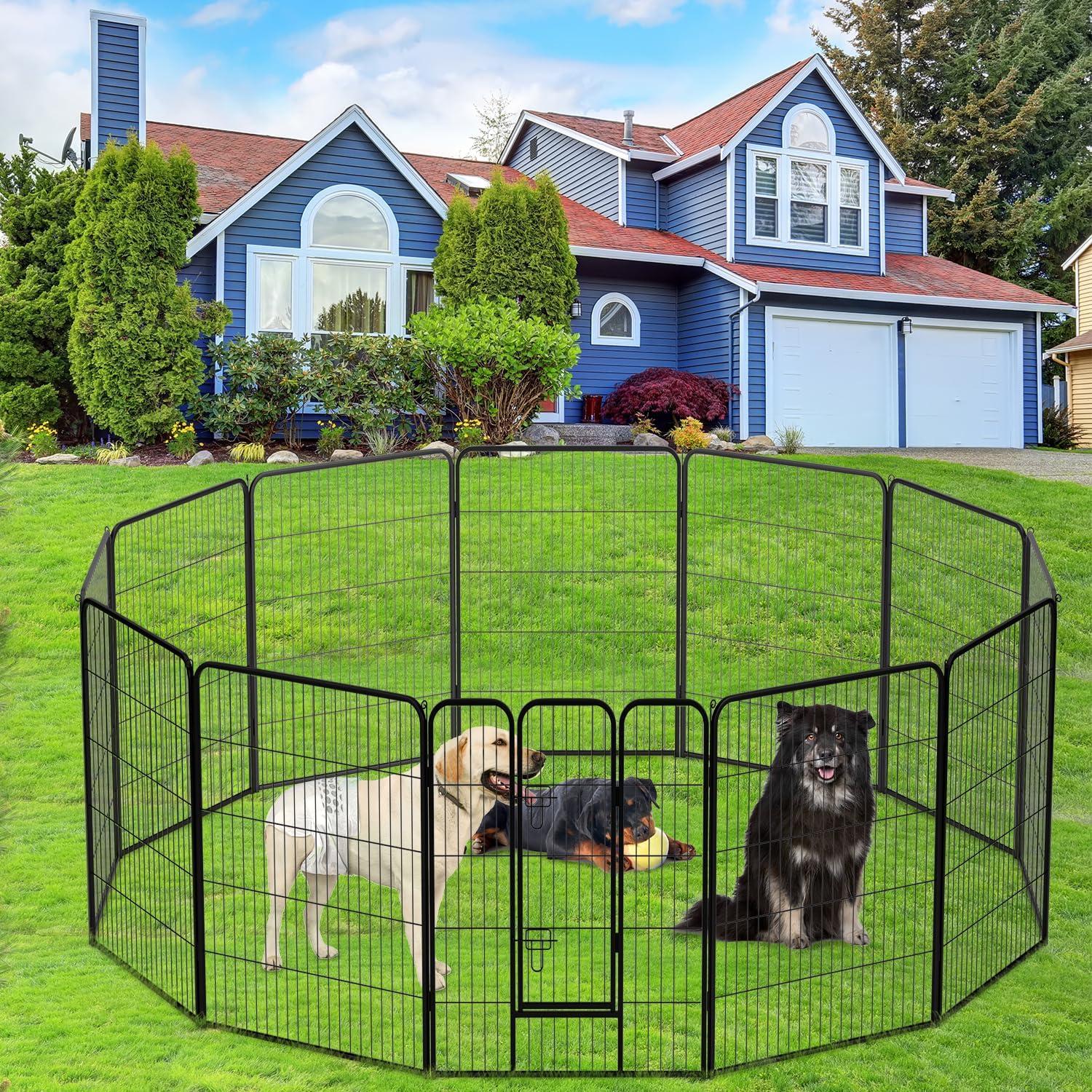 FDW Dog Playpen Indoor 12 Panels Dog Pen For Small And Medium Dogs, Exercise Pen Pet Dog Fence With Doors Pet Puppy Playpen For RV Camping Yard, Black