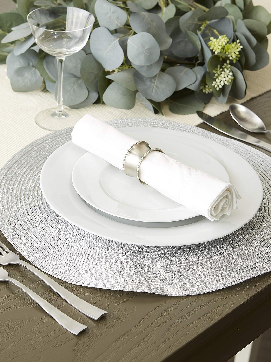 Set of 4 Metallic Round Woven Placemat Silver - Design Imports: Polypropylene, Indoor/Outdoor, Easy Clean