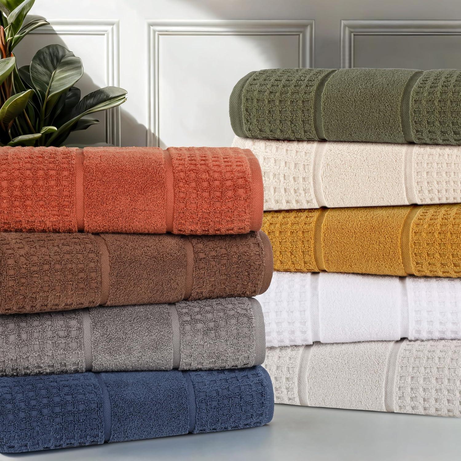 Ivory Cotton 6-Piece Towel Set with Waffle Border