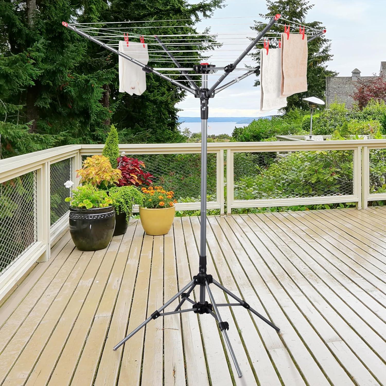 STO STO Portable Umbrella Clothesline, 82 Feet Rotary Drying Rack with Adjustable Height, Freestanding Laundry Line for Backyard, Patio, Balcony & Camping, Easy Setup with Carry Bag, No Tools Required