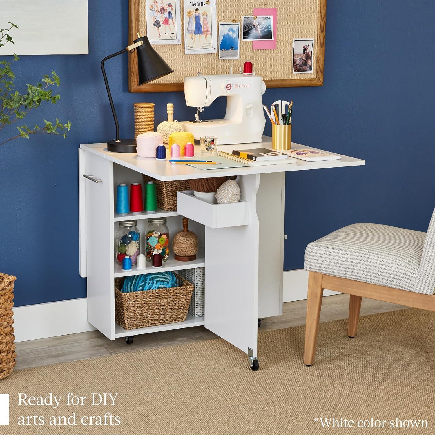 Best Choice Products Multipurpose Folding Table w/ Wheels, 3 Storage Shelves, Cubby, Handle - Cement Gray