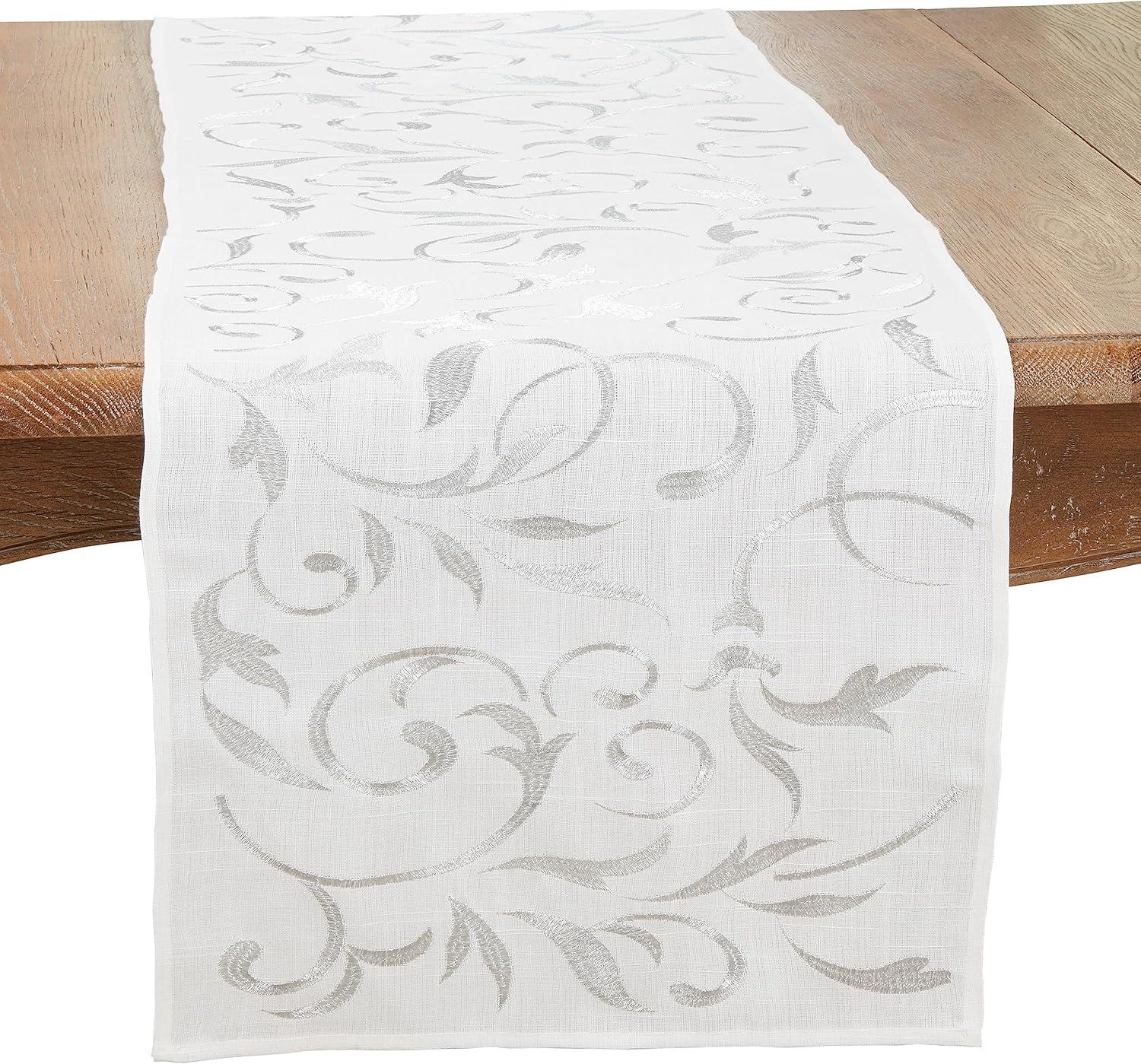 Saro Lifestyle Botanical Embroidered Leaves Table Runner